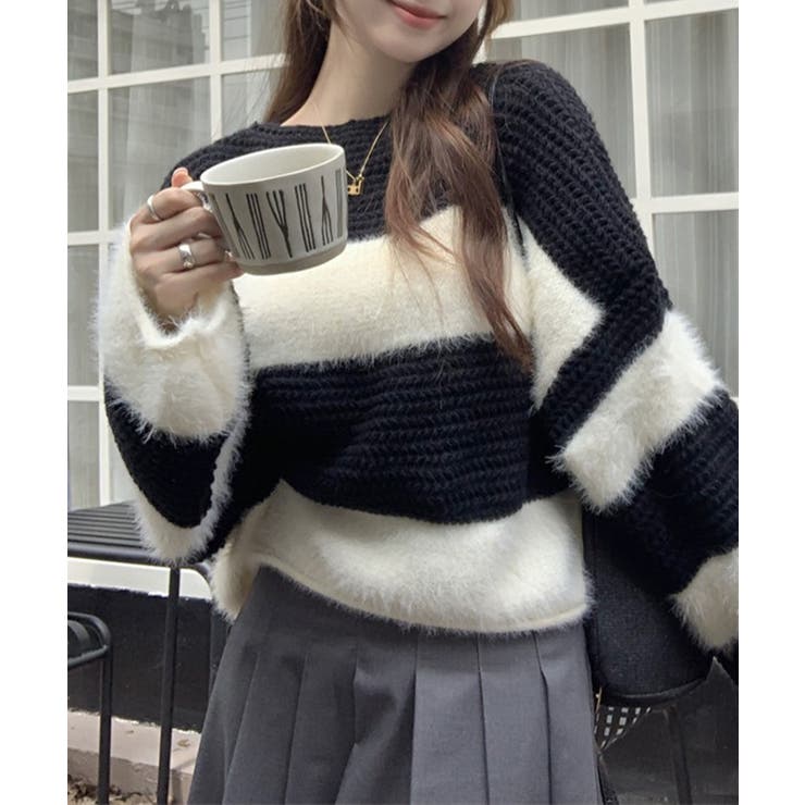 シャギーボーダークロップドニット | SpRay | 詳細画像89 