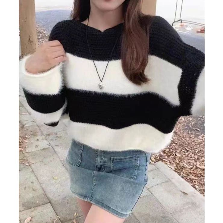 シャギーボーダークロップドニット | SpRay | 詳細画像90 