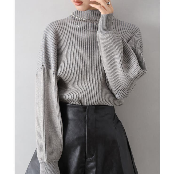 グレー | ボリューム袖ボトルネックニット | SpRay