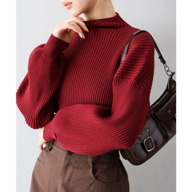 ボルドー | ボリューム袖ボトルネックニット | SpRay