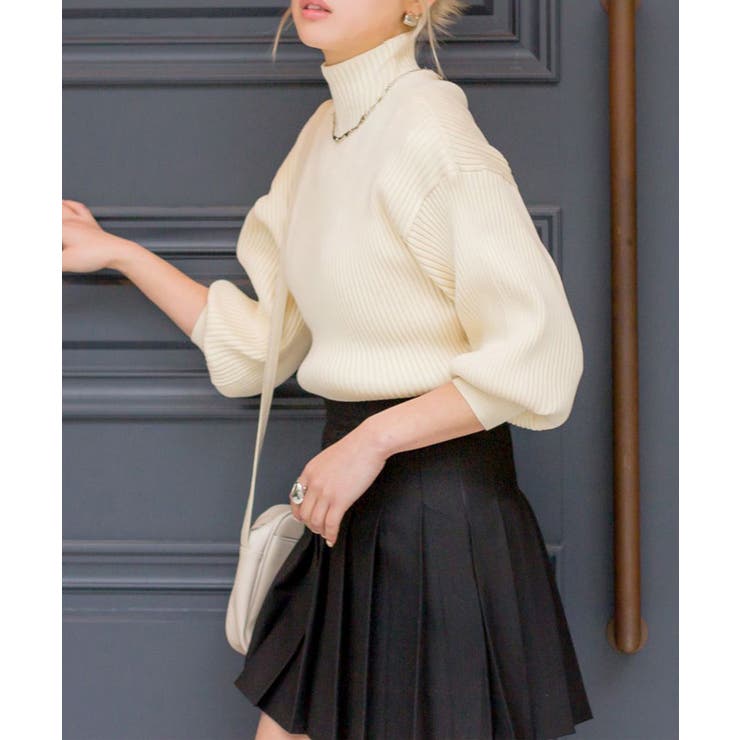 アイボリー | ボリューム袖ボトルネックニット | SpRay