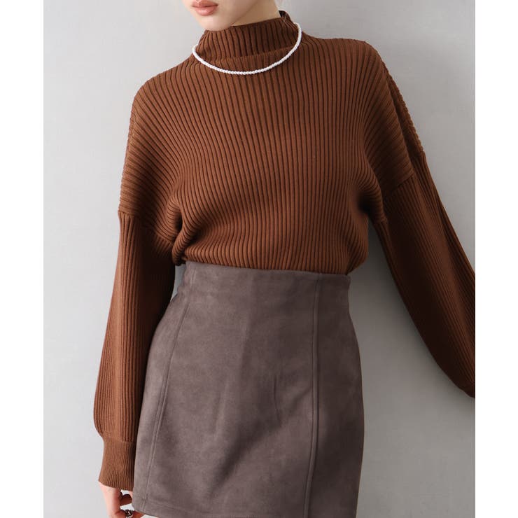 ブラウン | ボリューム袖ボトルネックニット | SpRay