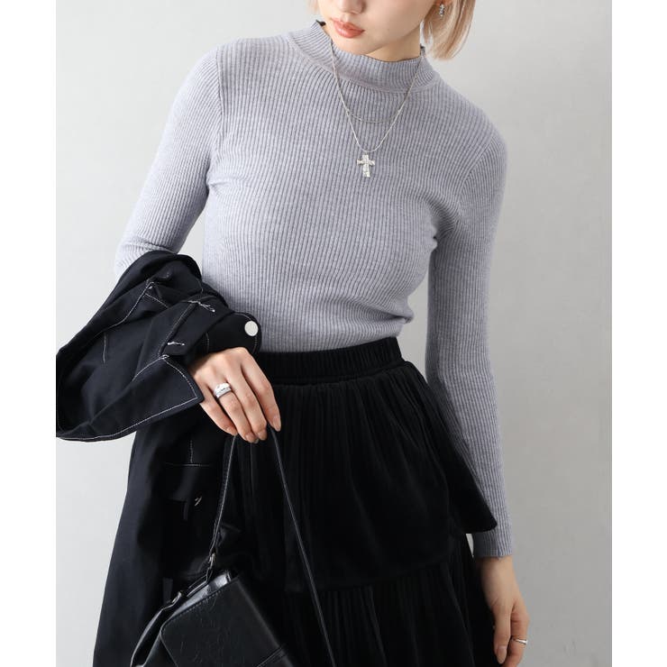 グレー | リブプチハイネックニット | SpRay