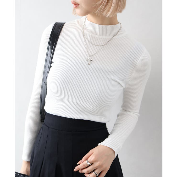 オフホワイト | リブプチハイネックニット | SpRay