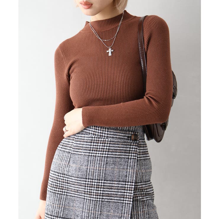 ブラウン | リブプチハイネックニット | SpRay