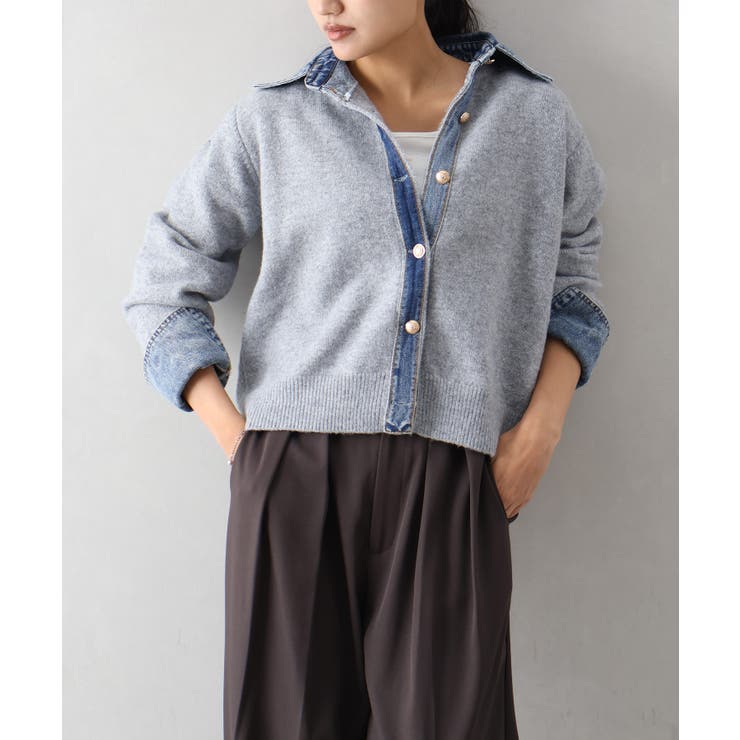 デニム切替フェイクレイヤードカーディガン | SpRay | 詳細画像45 