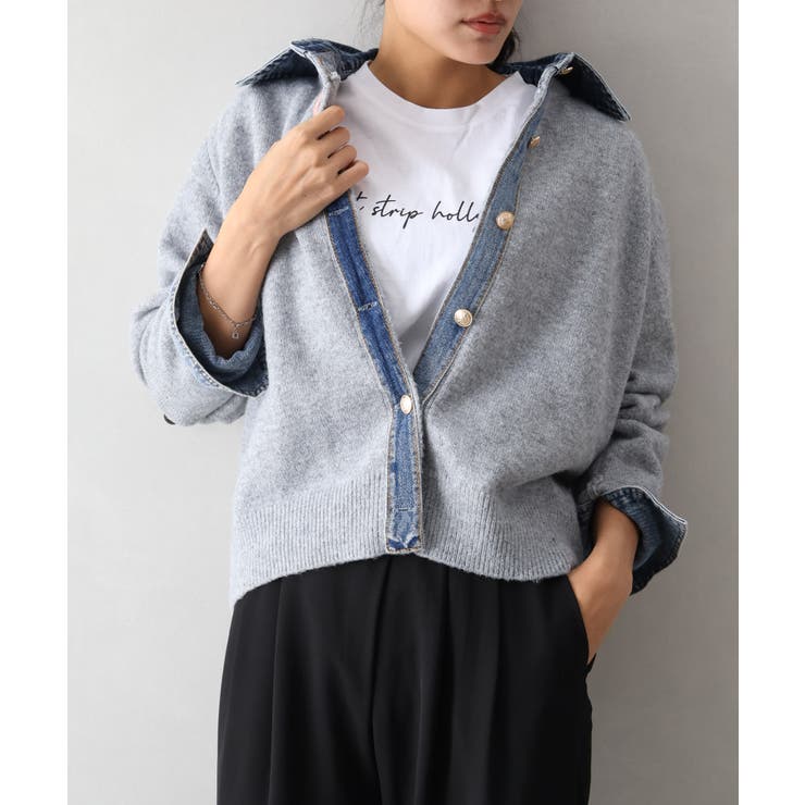 デニム切替フェイクレイヤードカーディガン | SpRay | 詳細画像49 