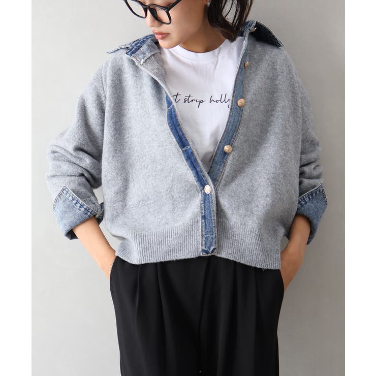 デニム切替フェイクレイヤードカーディガン | SpRay | 詳細画像52 