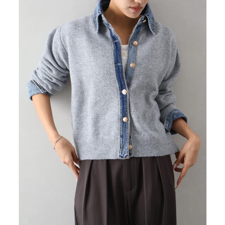 デニム切替フェイクレイヤードカーディガン | SpRay | 詳細画像60 