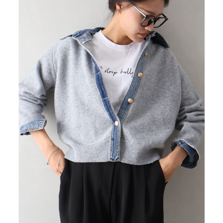 デニム切替フェイクレイヤードカーディガン | SpRay | 詳細画像66 