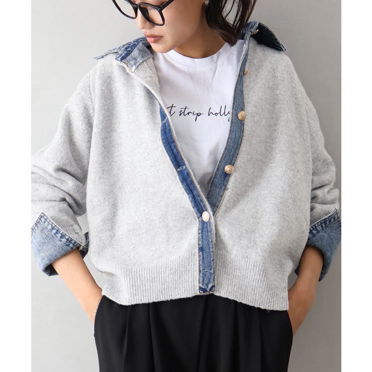 デニム切替フェイクレイヤードカーディガン | SpRay | 詳細画像68 