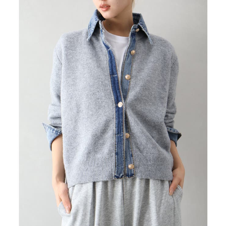 デニム切替フェイクレイヤードカーディガン | SpRay | 詳細画像69 