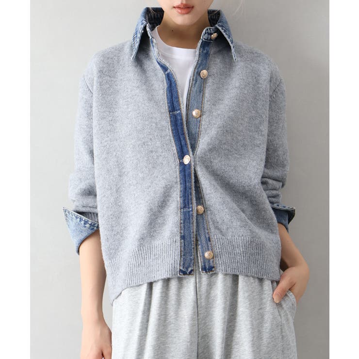 デニム切替フェイクレイヤードカーディガン | SpRay | 詳細画像70 