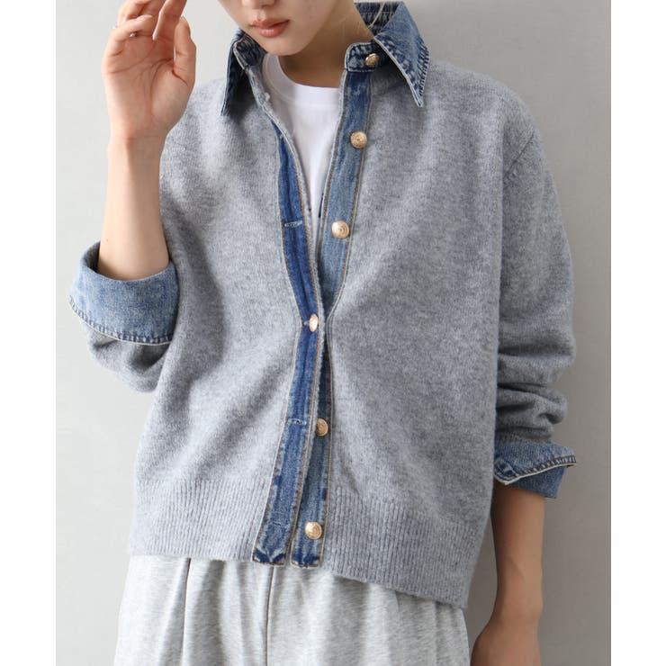 デニム切替フェイクレイヤードカーディガン | SpRay | 詳細画像71 