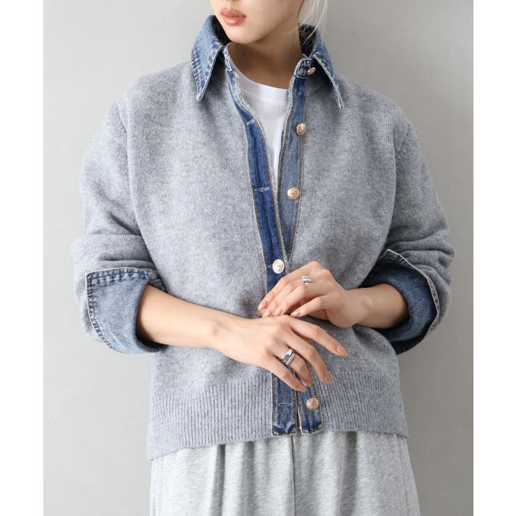 デニム切替フェイクレイヤードカーディガン | SpRay | 詳細画像72 