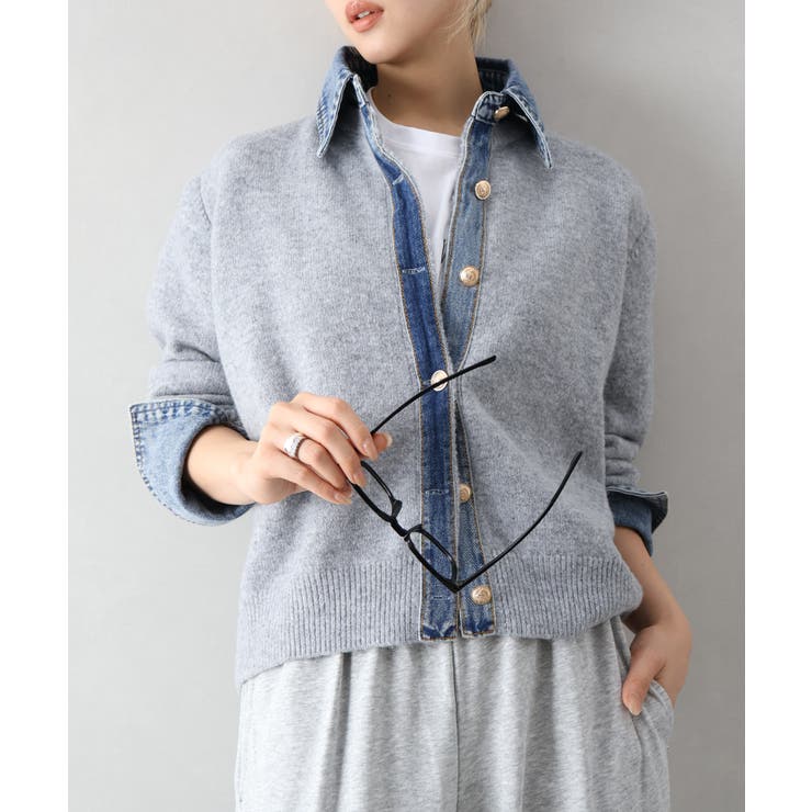 デニム切替フェイクレイヤードカーディガン | SpRay | 詳細画像73 