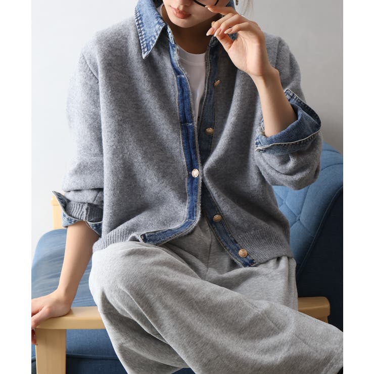 デニム切替フェイクレイヤードカーディガン | SpRay | 詳細画像74 