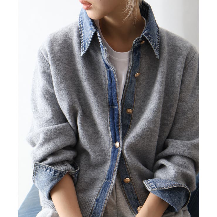 デニム切替フェイクレイヤードカーディガン | SpRay | 詳細画像75 