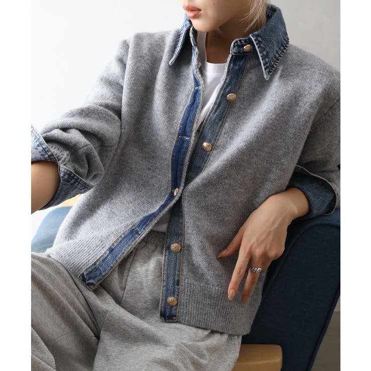 デニム切替フェイクレイヤードカーディガン | SpRay | 詳細画像76 