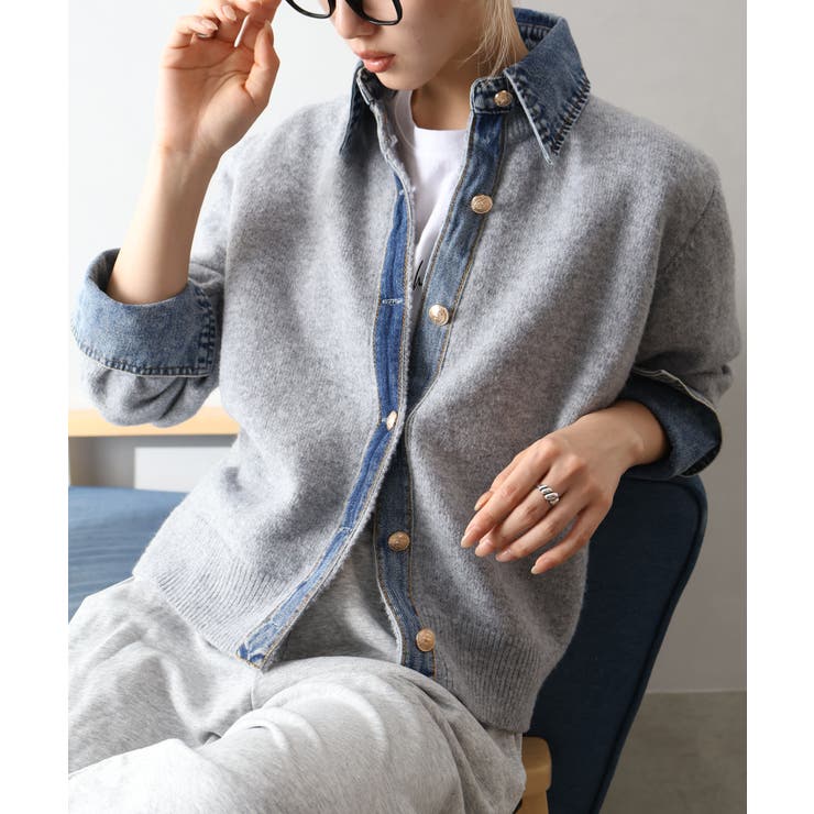 デニム切替フェイクレイヤードカーディガン | SpRay | 詳細画像77 