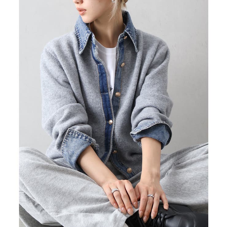 デニム切替フェイクレイヤードカーディガン | SpRay | 詳細画像78 