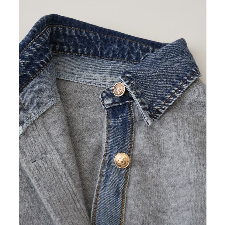 デニム切替フェイクレイヤードカーディガン | SpRay | 詳細画像86 