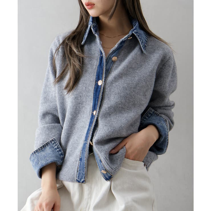 デニム切替フェイクレイヤードカーディガン | SpRay | 詳細画像91 