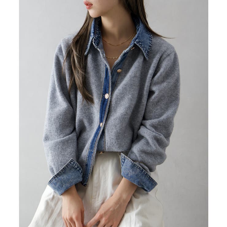 デニム切替フェイクレイヤードカーディガン | SpRay | 詳細画像92 