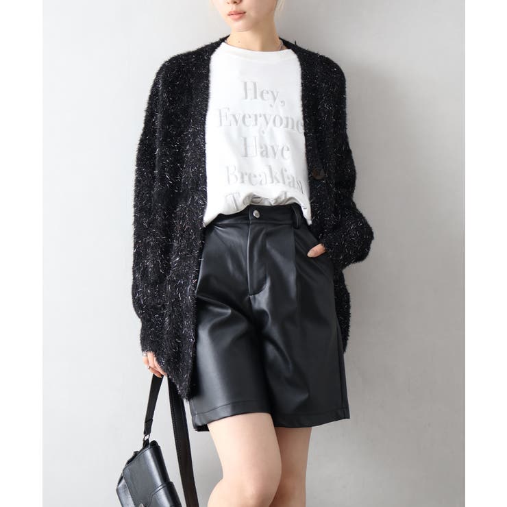 極美品✨イレーヴ ラメ糸　シャギーニットカーディガン　Ｖネック 黒 中古・古着通販】YLEVE (イレーヴ) ラメ糸シャギーニットカーディガン