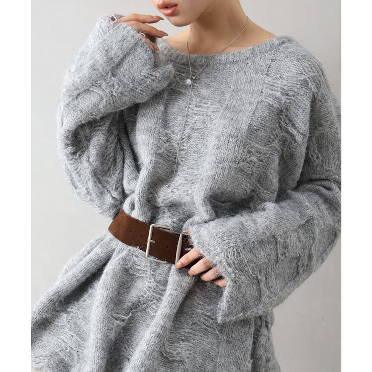 グレー | ベルト付フェザーＢＩＧニット | SpRay