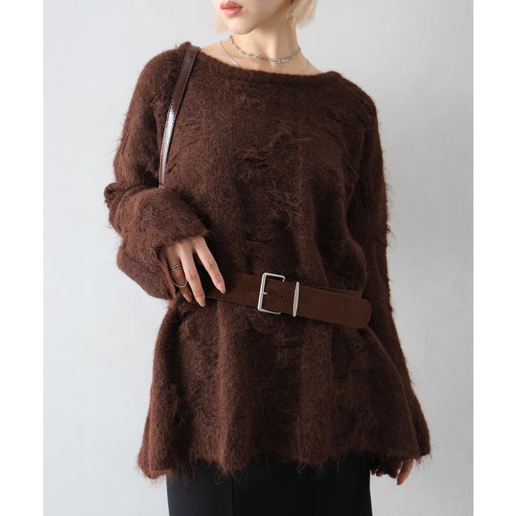 ブラウン | ベルト付フェザーＢＩＧニット | SpRay