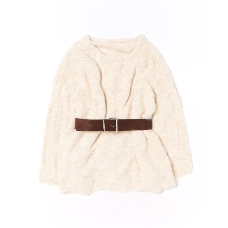 オフホワイト | ベルト付フェザーＢＩＧニット | SpRay