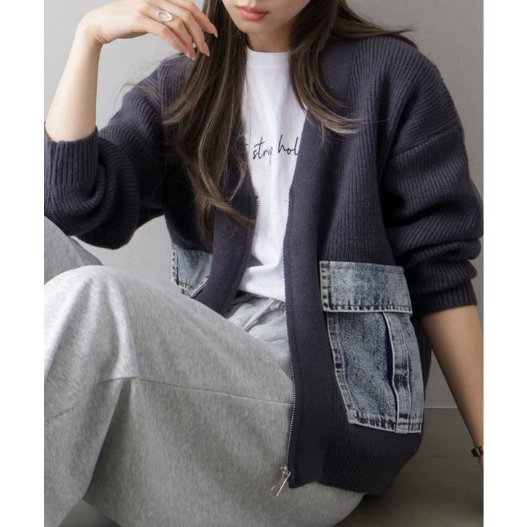 チャコールグレー | デニムポケットZIPカーディガン | SpRay