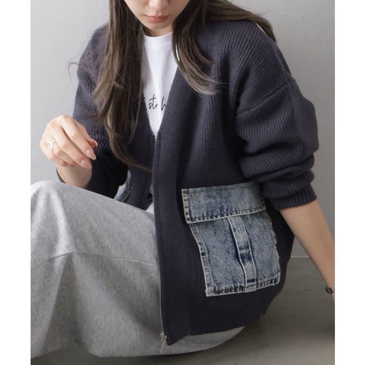 デニムポケットZIPカーディガン | SpRay | 詳細画像6 