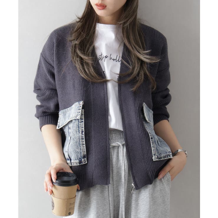 デニムポケットZIPカーディガン | SpRay | 詳細画像8 