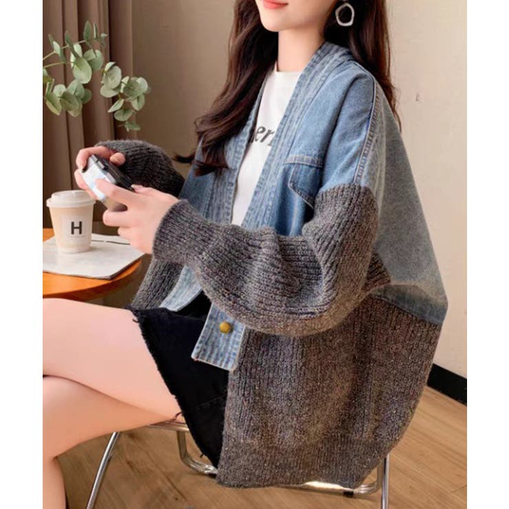 デニム切替ニットカーディガン | SpRay | 詳細画像9 