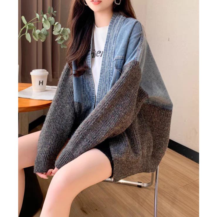 デニム切替ニットカーディガン | SpRay | 詳細画像10 