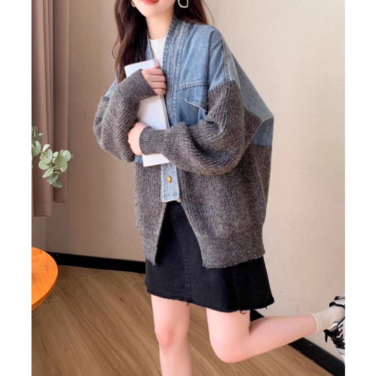 デニム切替ニットカーディガン | SpRay | 詳細画像11 