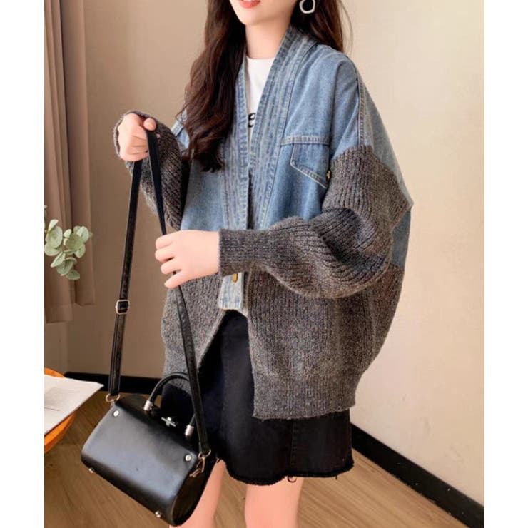 デニム切替ニットカーディガン | SpRay | 詳細画像12 