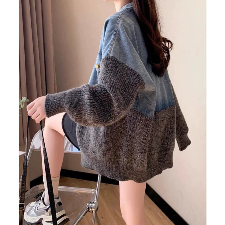 デニム切替ニットカーディガン | SpRay | 詳細画像14 