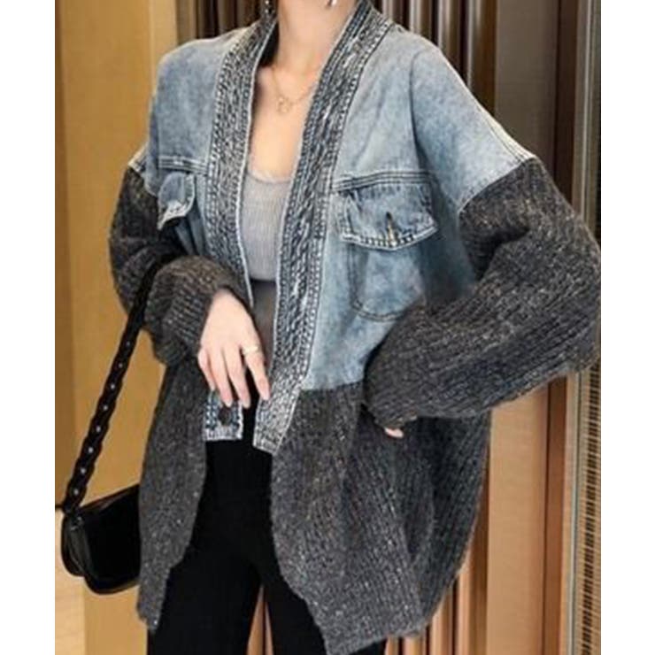 デニム切替ニットカーディガン | SpRay | 詳細画像15 