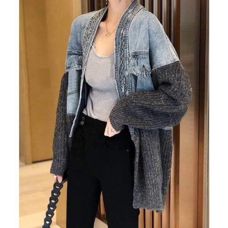 デニム切替ニットカーディガン | SpRay | 詳細画像16 