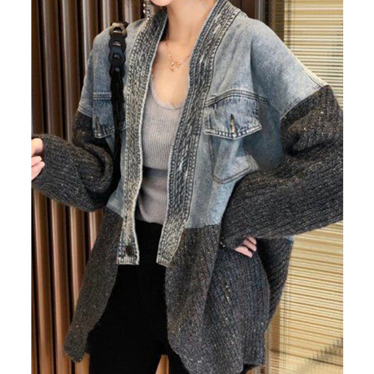 デニム切替ニットカーディガン | SpRay | 詳細画像17 