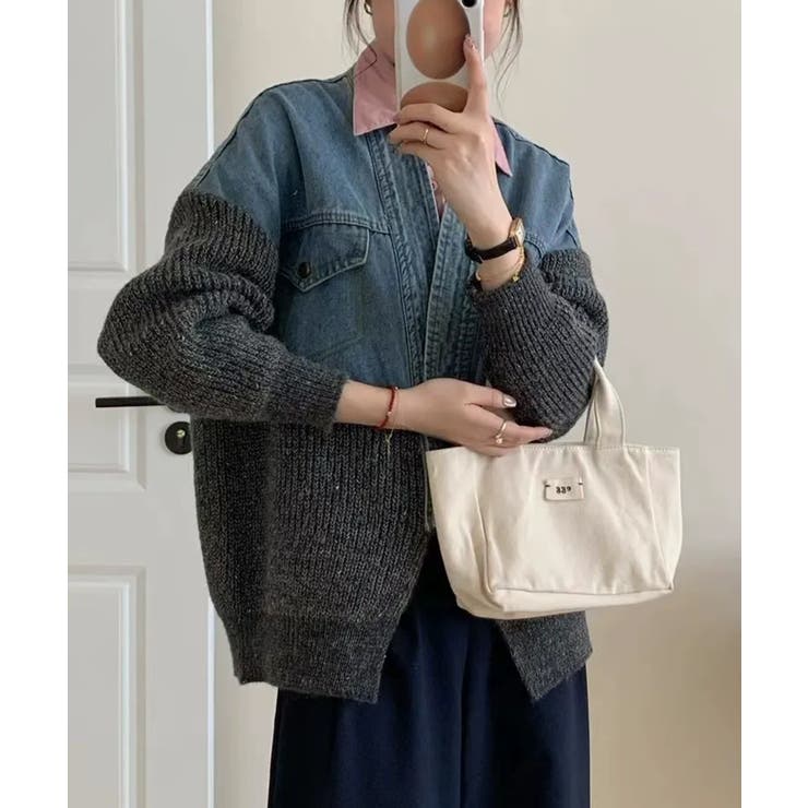 デニム切替ニットカーディガン | SpRay | 詳細画像18 