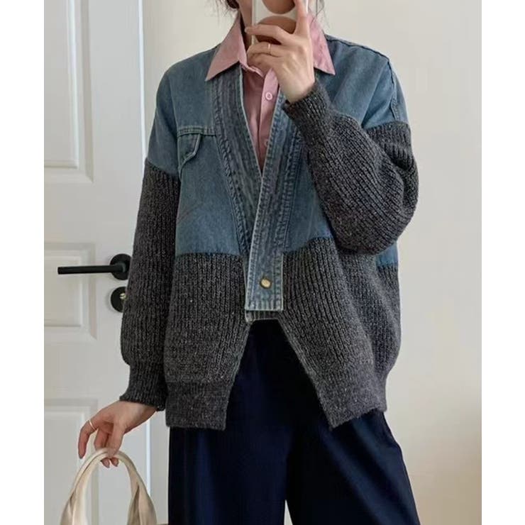 デニム切替ニットカーディガン | SpRay | 詳細画像19 