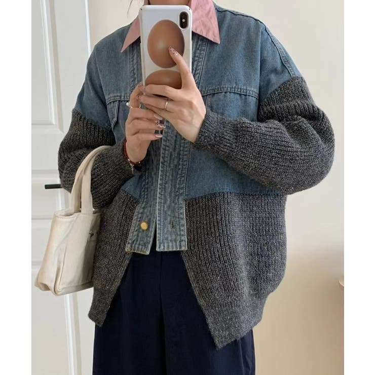 デニム切替ニットカーディガン | SpRay | 詳細画像20 