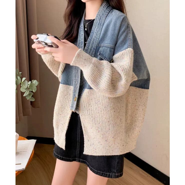 デニム切替ニットカーディガン | SpRay | 詳細画像21 