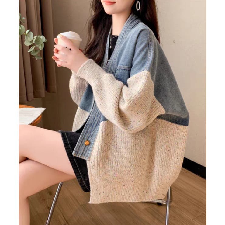 デニム切替ニットカーディガン | SpRay | 詳細画像23 