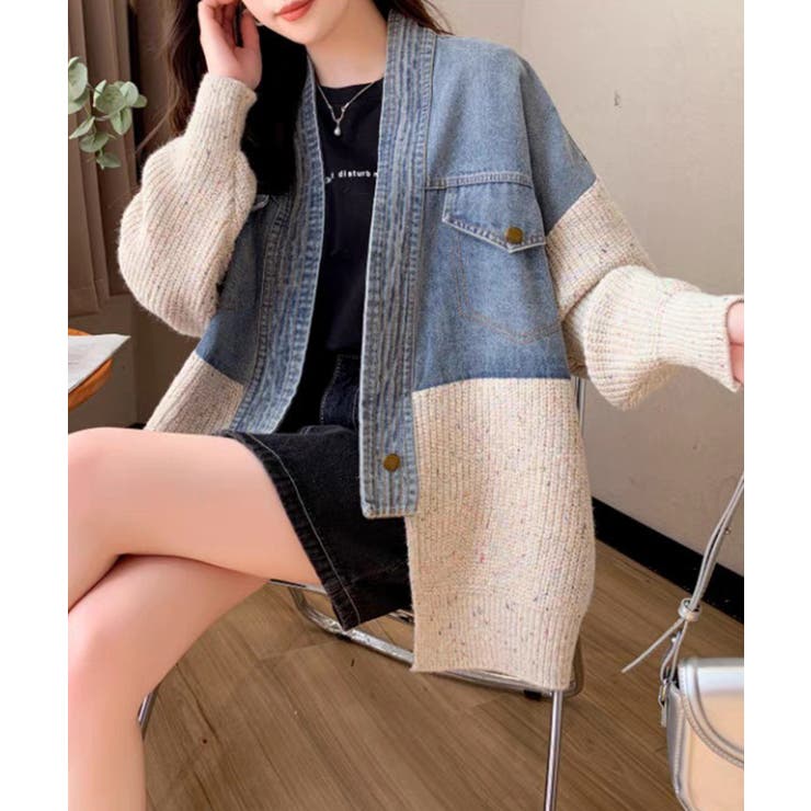 デニム切替ニットカーディガン | SpRay | 詳細画像24 