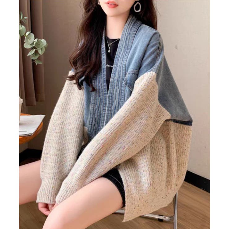 デニム切替ニットカーディガン | SpRay | 詳細画像25 